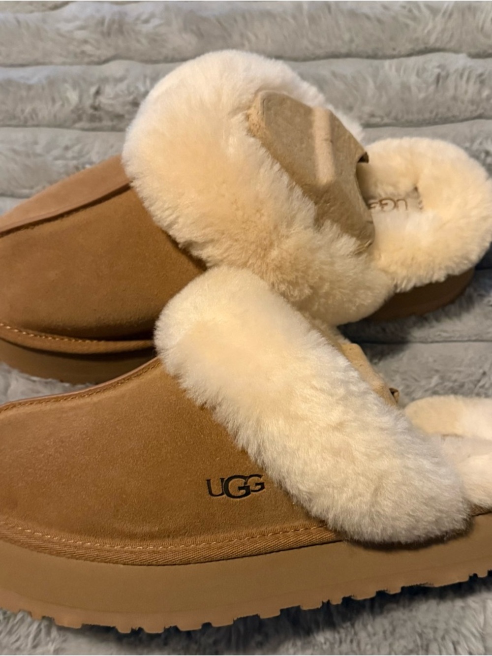 UGG Women's Chestnut Suede Shearling Mule Slippers with Cream Lining